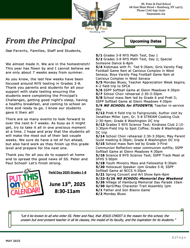 SSPP May Newsletter Title Page